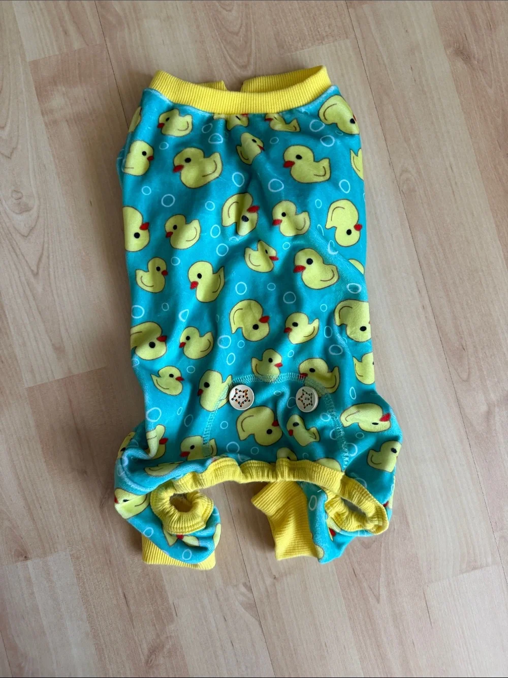Rubber Duck Yellow & Teal Velvet Dog Onesie